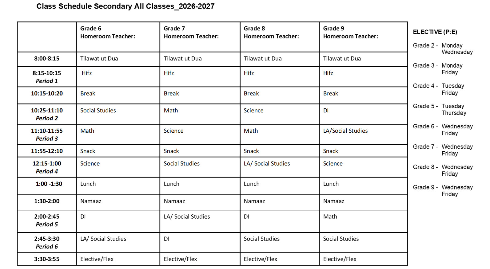Secondary Classes